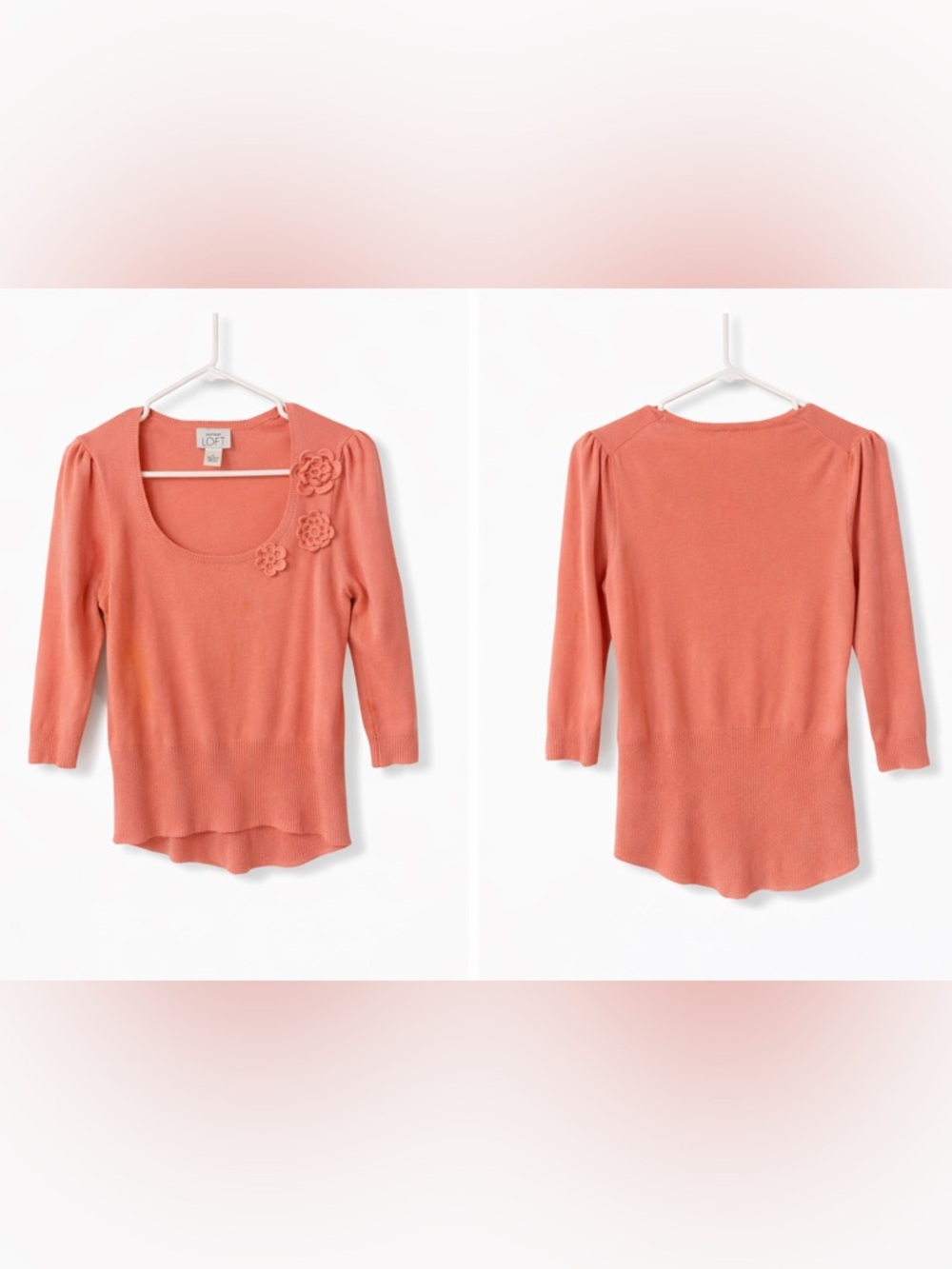 Ann Taylor loft Floral Accent Scoop Neck Coral Knit Top